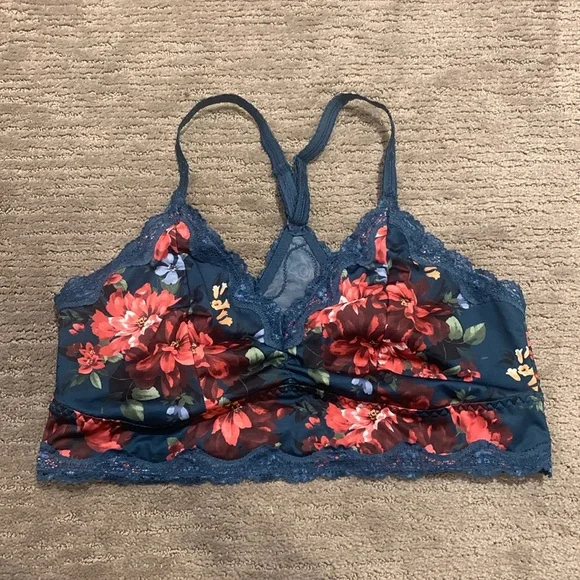 Torrid Unlined Microfiber Floral Lace Trim Printed Bralette Size 1X - Picture 3 of 6